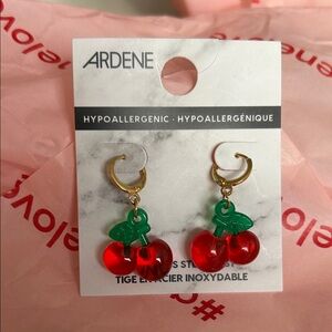 Ardene Red Cherry Earrings with Gold Accents NEW acrylic lightweight cherries